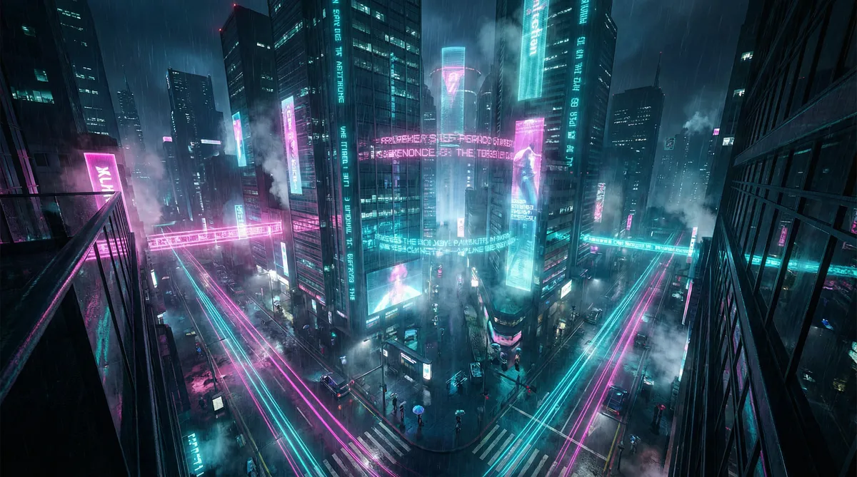 云画的月光 竖屏短剧平台首页背景 - 赛博朋克都市夜景